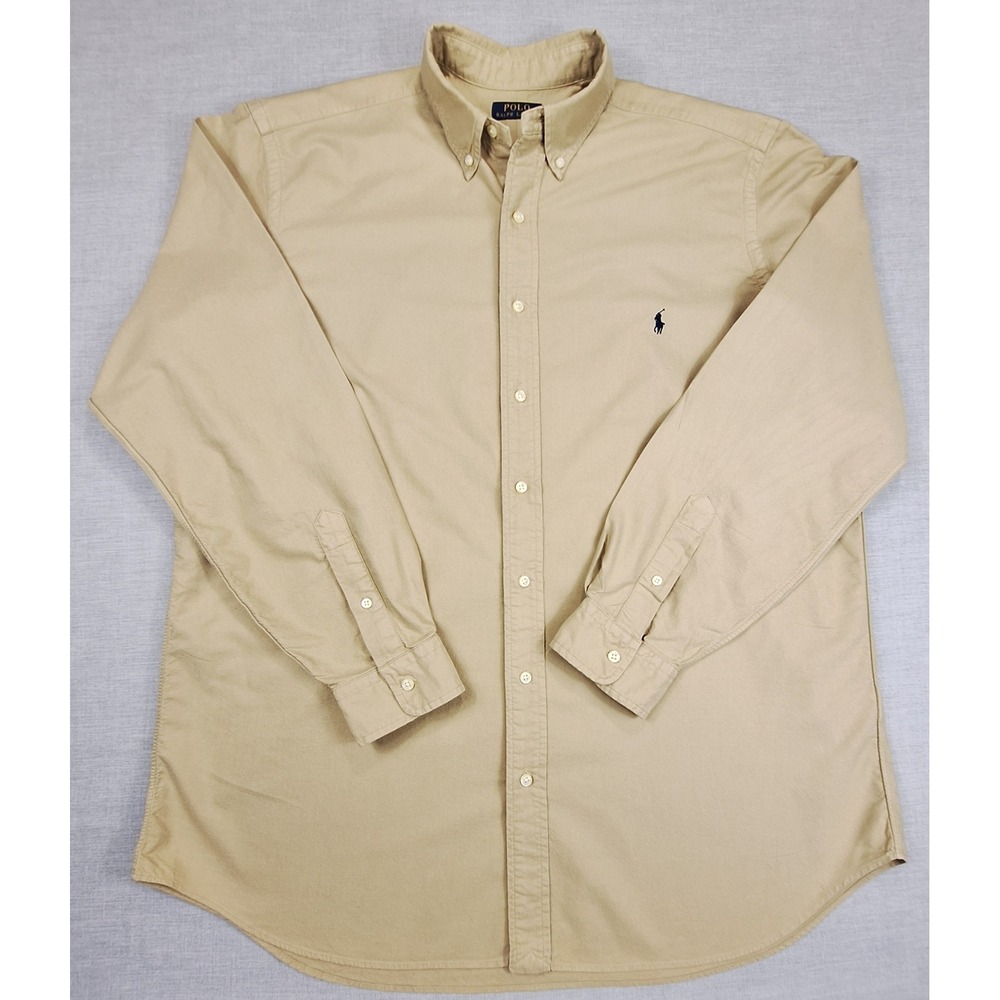 Polo Ralph Lauren Mens XLT Big & Tall Tan Khaki Cotton Button Down Pony Shirt